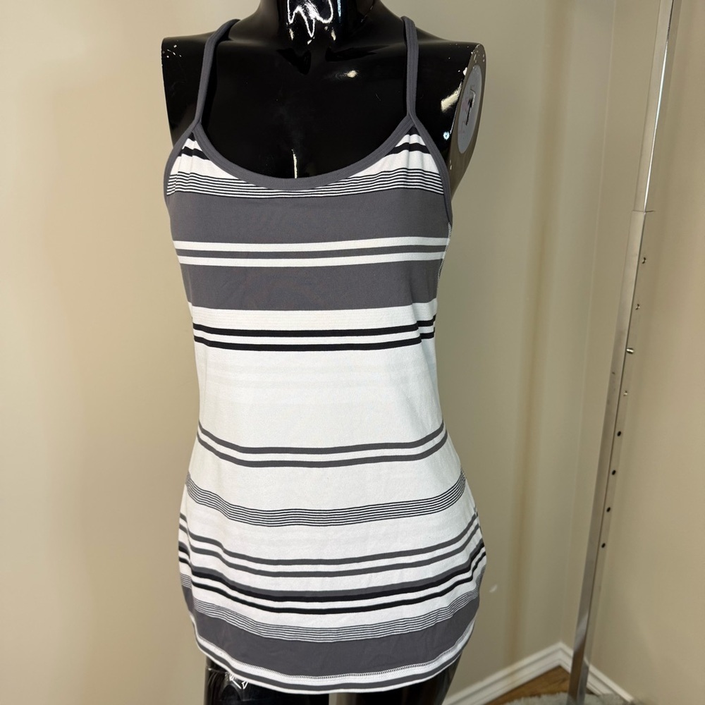 Lululemon Cool Racerback Bra Tank Parallel Stripe Gray/Black/White Size 8